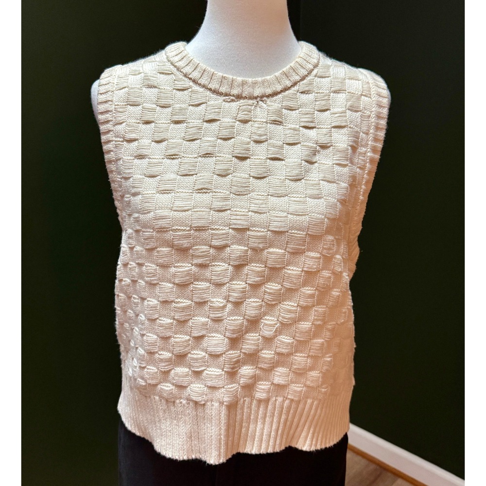 BDG Cream Textured Checkerboard Knit Sweater Vest Women's S